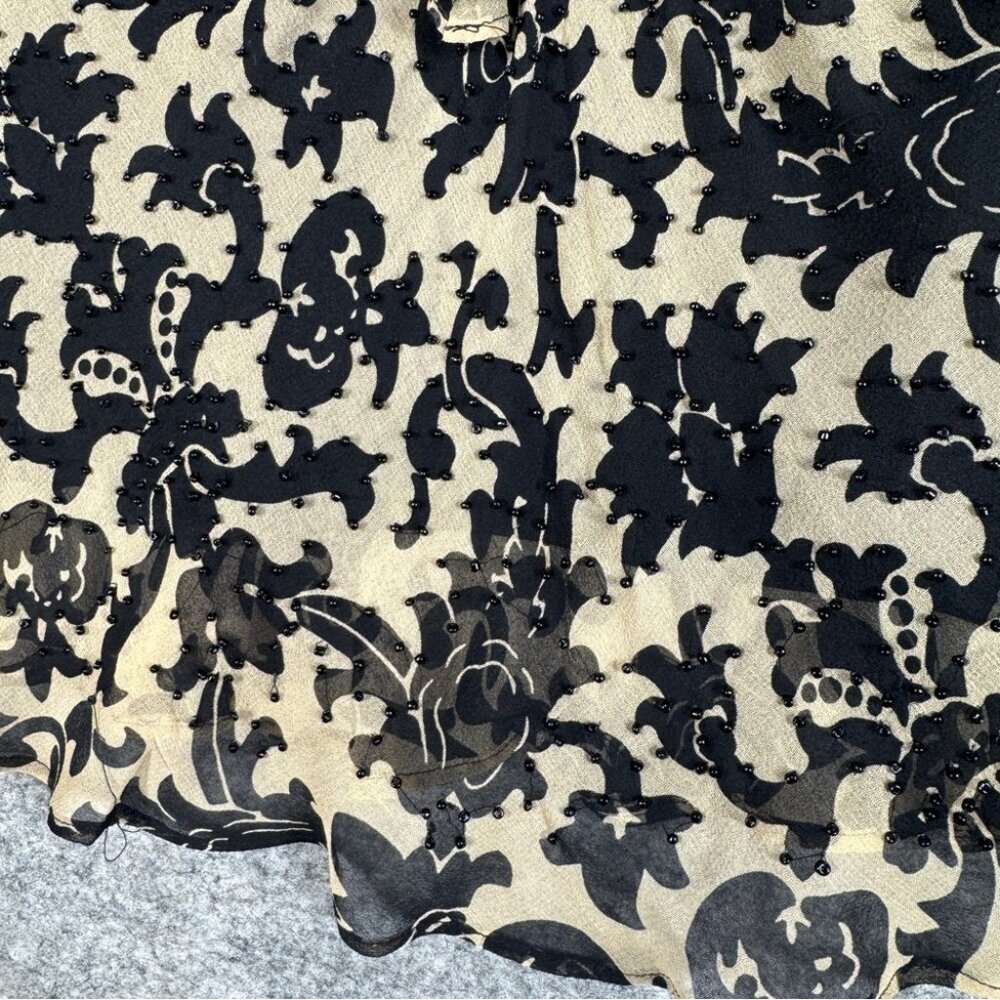 Y2K 2000s Beige Black Silk Burnout Floral Blouse Size S Sheer Indie Ethereal - Picture 6 of 16